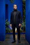 Navy Blue Tailored Three-button Winter Coat with Notched Lapel - Photo 10