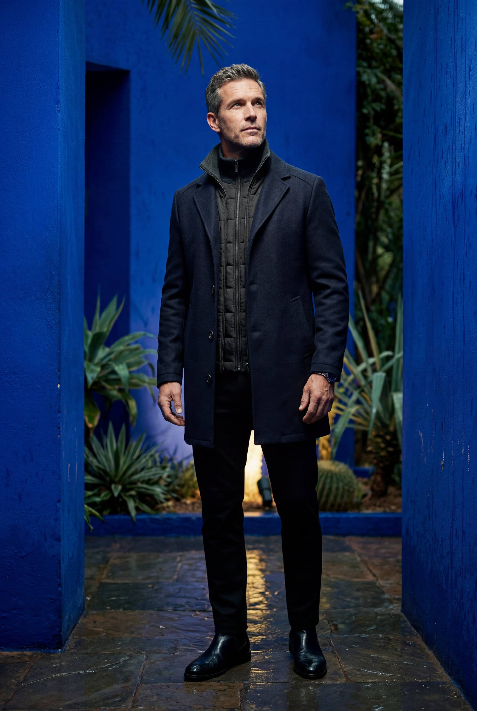 Navy Blue Tailored Three-button Winter Coat with Notched Lapel - Photo 10
