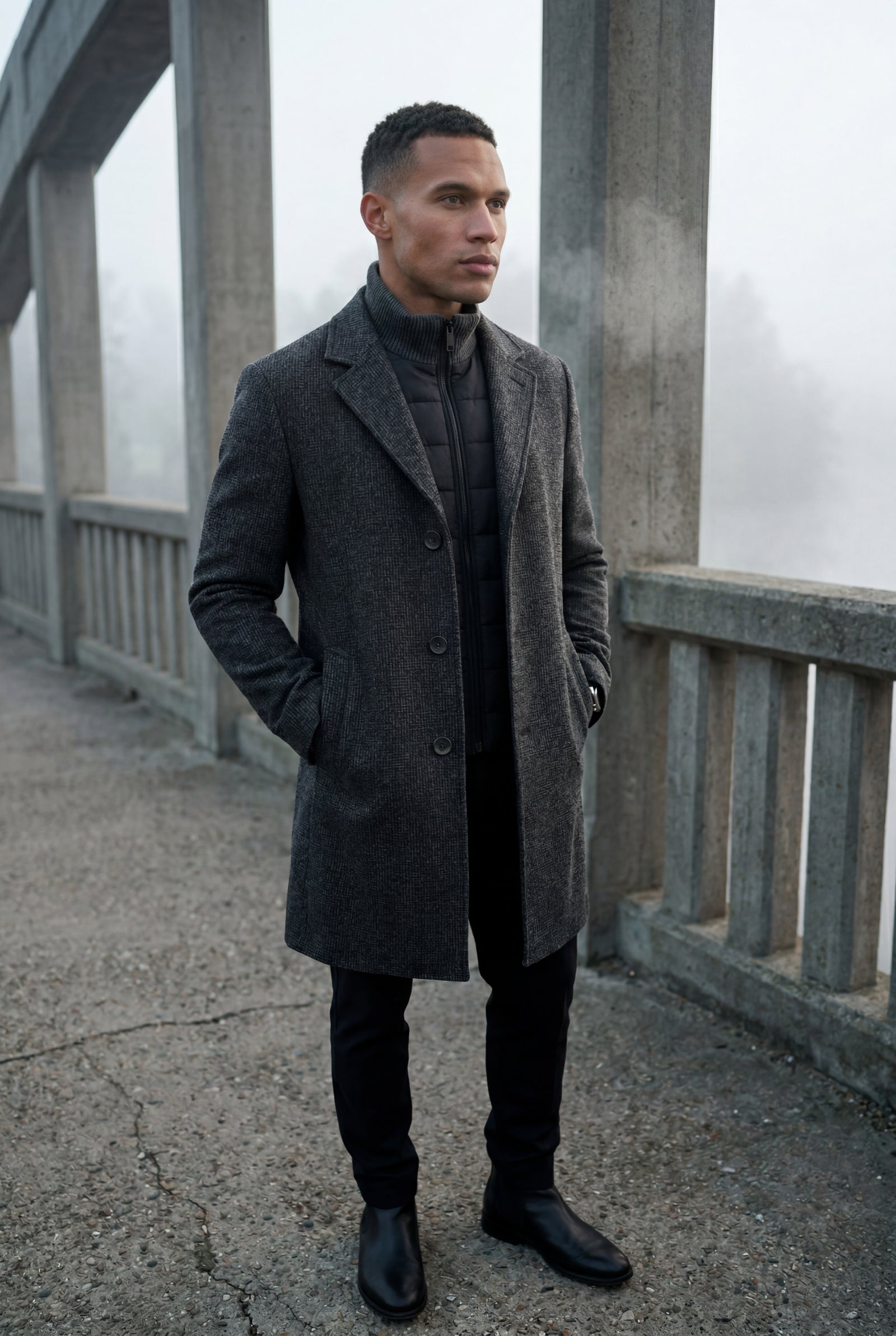 Gray Tailored Three-button Winter Coat with Notched Lapel - Photo 11