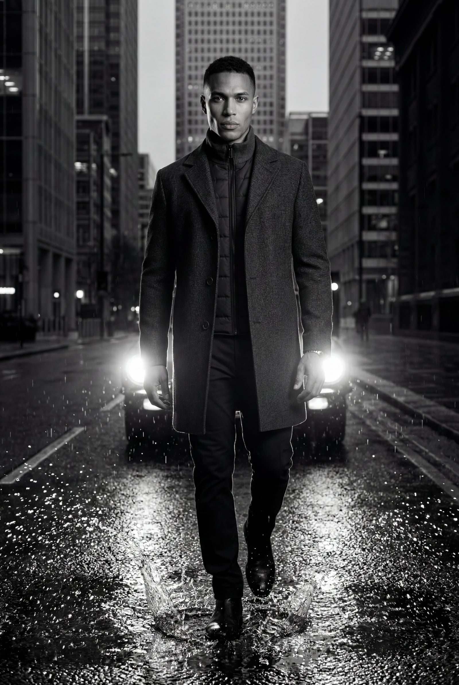 Gray Tailored Three-button Winter Coat with Notched Lapel - Photo 12