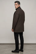 Dark Brown Tailored Three-button Winter Coat with Notched Lapel - Photo 2