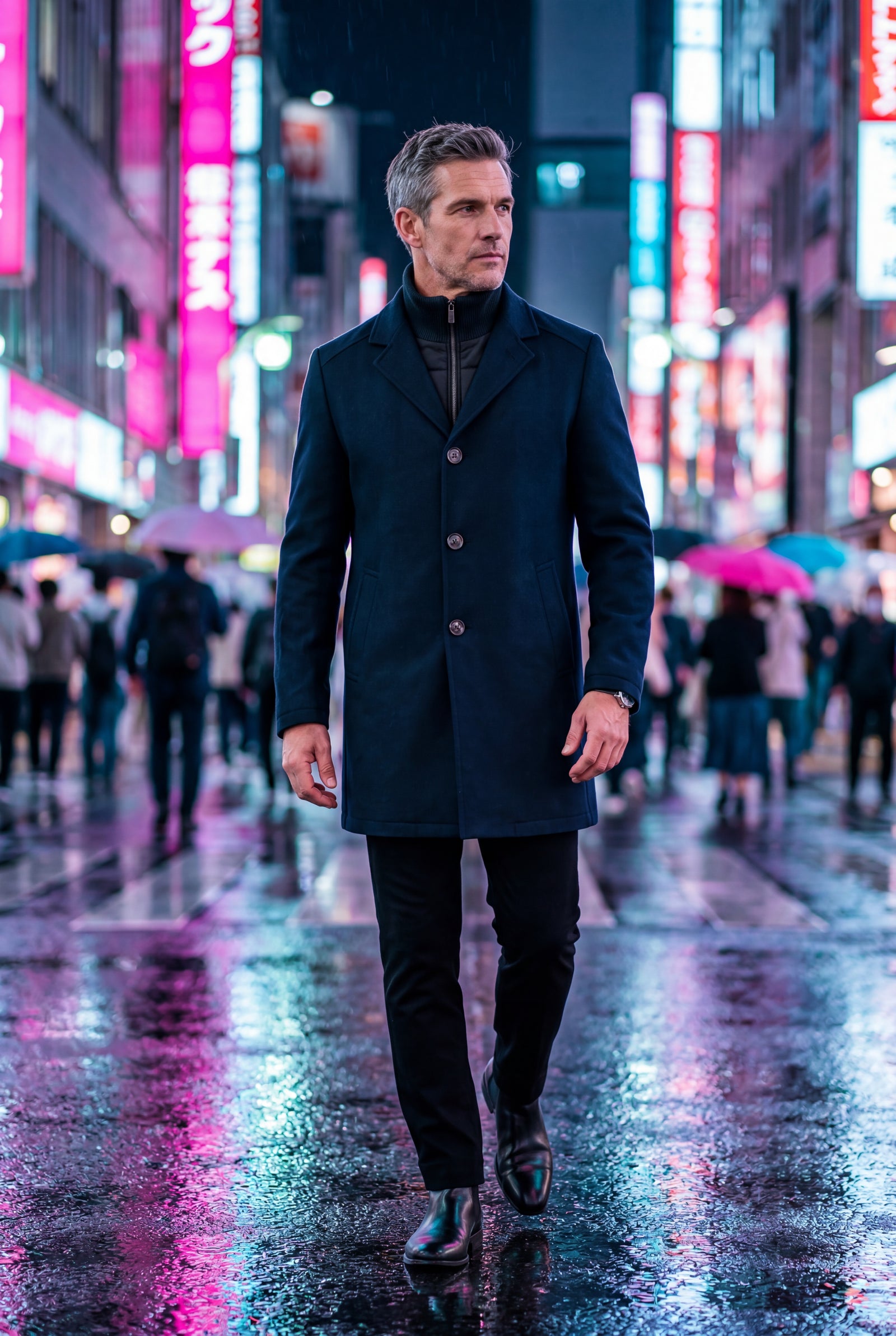 Navy Blue Tailored Three-button Winter Coat with Notched Lapel - Photo 5