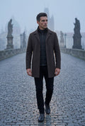 Dark Brown Tailored Three-button Winter Coat with Notched Lapel - Photo 7