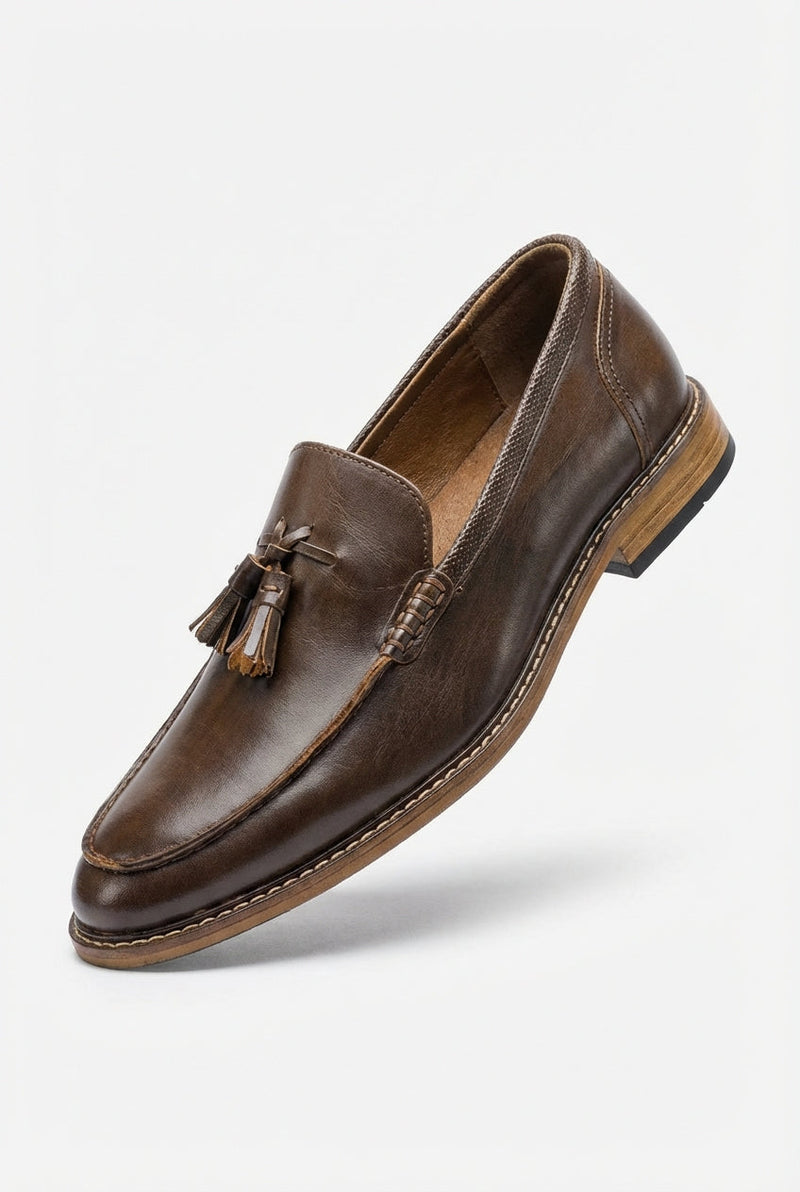 Dark Brown Tassel Almond Toe Slip-on Loafers Dark Brown - Slip on loafers - Photo 1