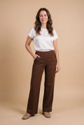 Women's Trousers High Waist Wide Leg in Dark Brown — primary studio