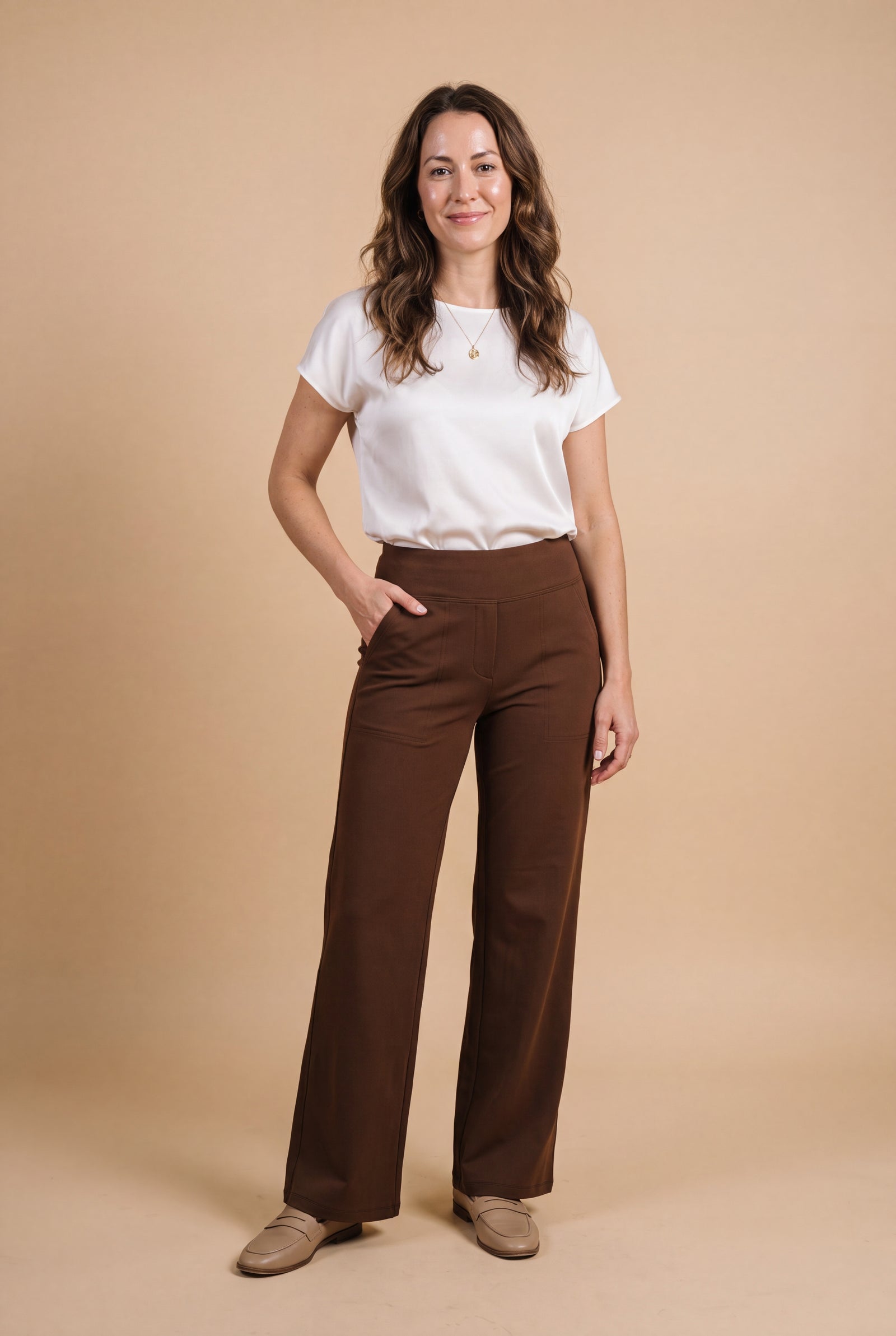 Women's Trousers High Waist Wide Leg in Dark Brown — primary studio