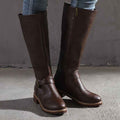 Dark Brown Women's Buckle Strap Knee-High Boots with Low Block Heel - Photo 4