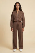 Dark Brown Zip-up Bomber Jacket Wide-leg Tracksuit Set - Photo 8