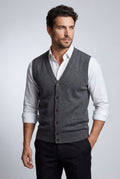 Dark Gray Button-front V-neck Sleeveless Sweater Vest - Photo 4