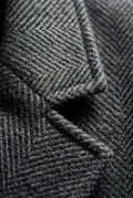 Dark Gray Charcoal Grey Herringbone Single-breasted Trench Coat - Photo 3