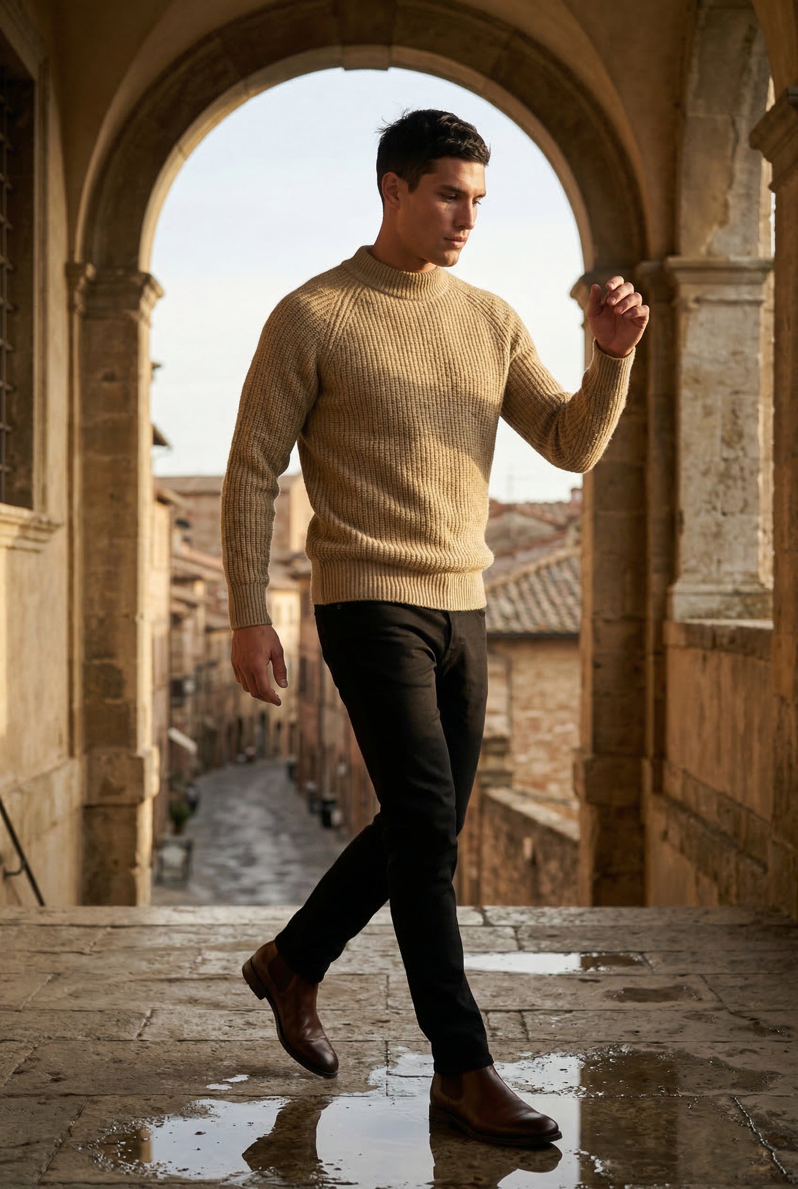 Khaki Chunky Ribbed Slim Fit Crewneck Sweater - Slim fit sweater - Photo 12