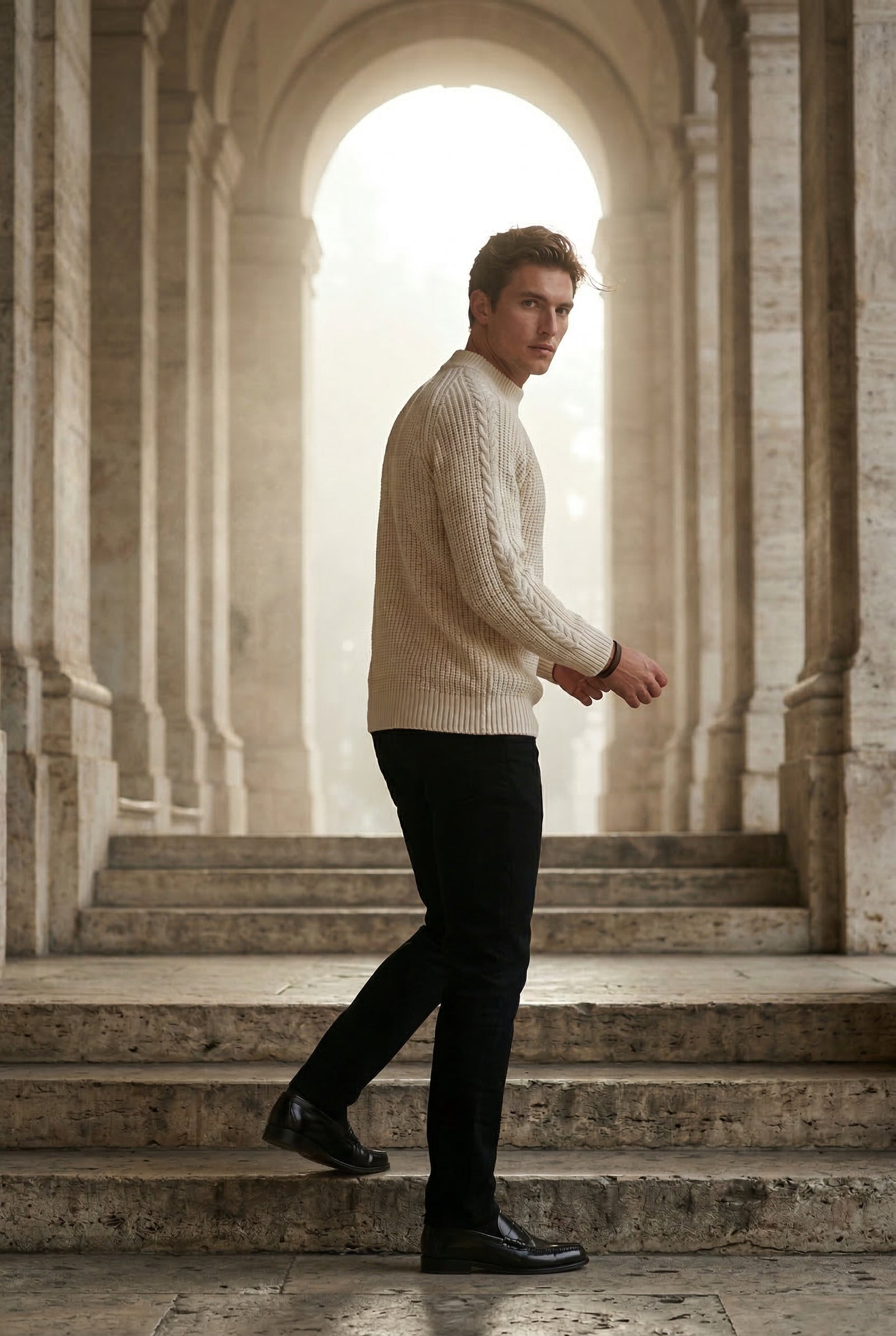 Ivory Chunky Ribbed Slim Fit Crewneck Sweater - Slim fit sweater - Photo 5