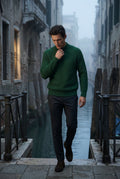 Dark Green Chunky Ribbed Slim Fit Crewneck Sweater - Slim fit sweater - Photo 7