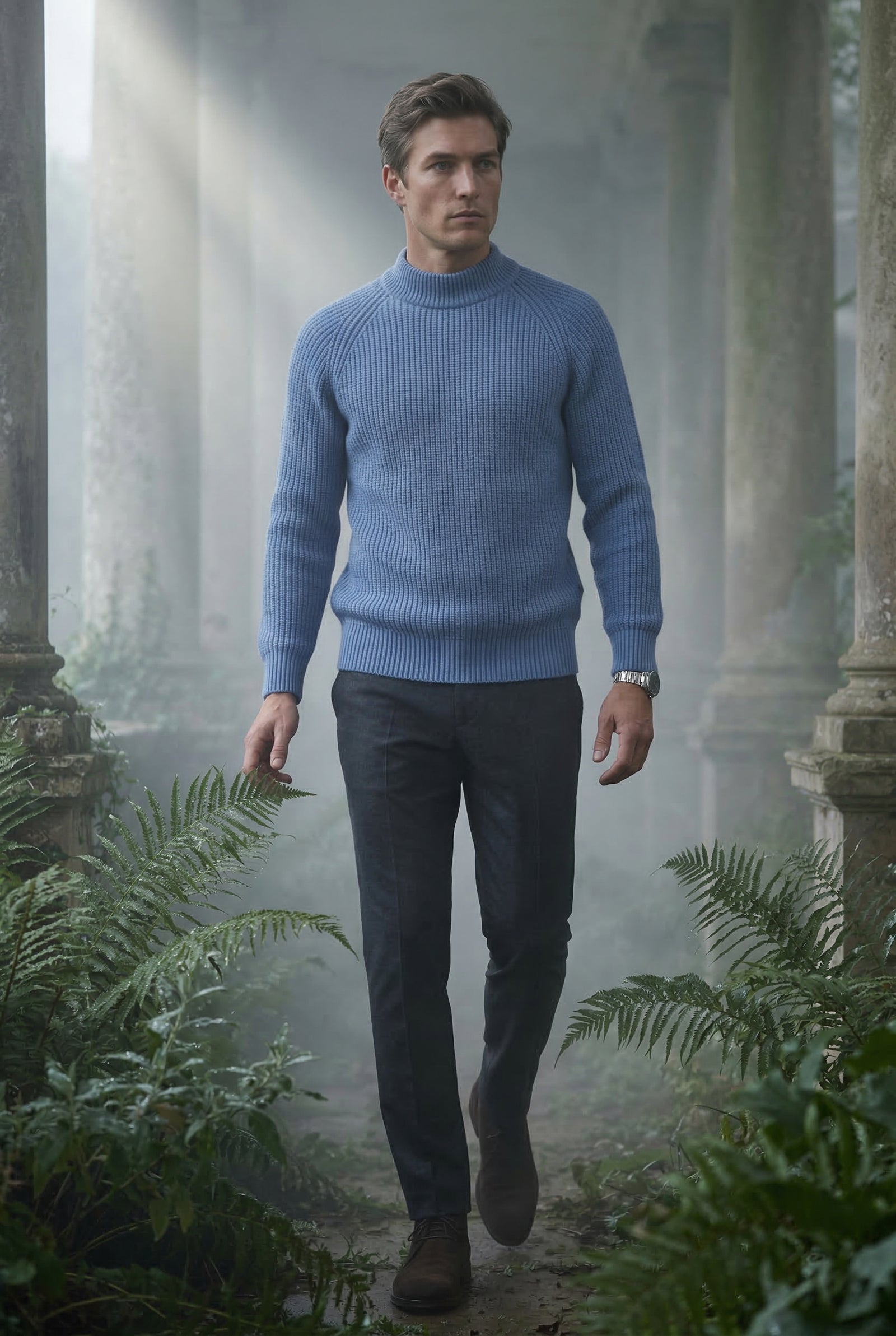 Blue Chunky Ribbed Slim Fit Crewneck Sweater - Slim fit sweater - Photo 9