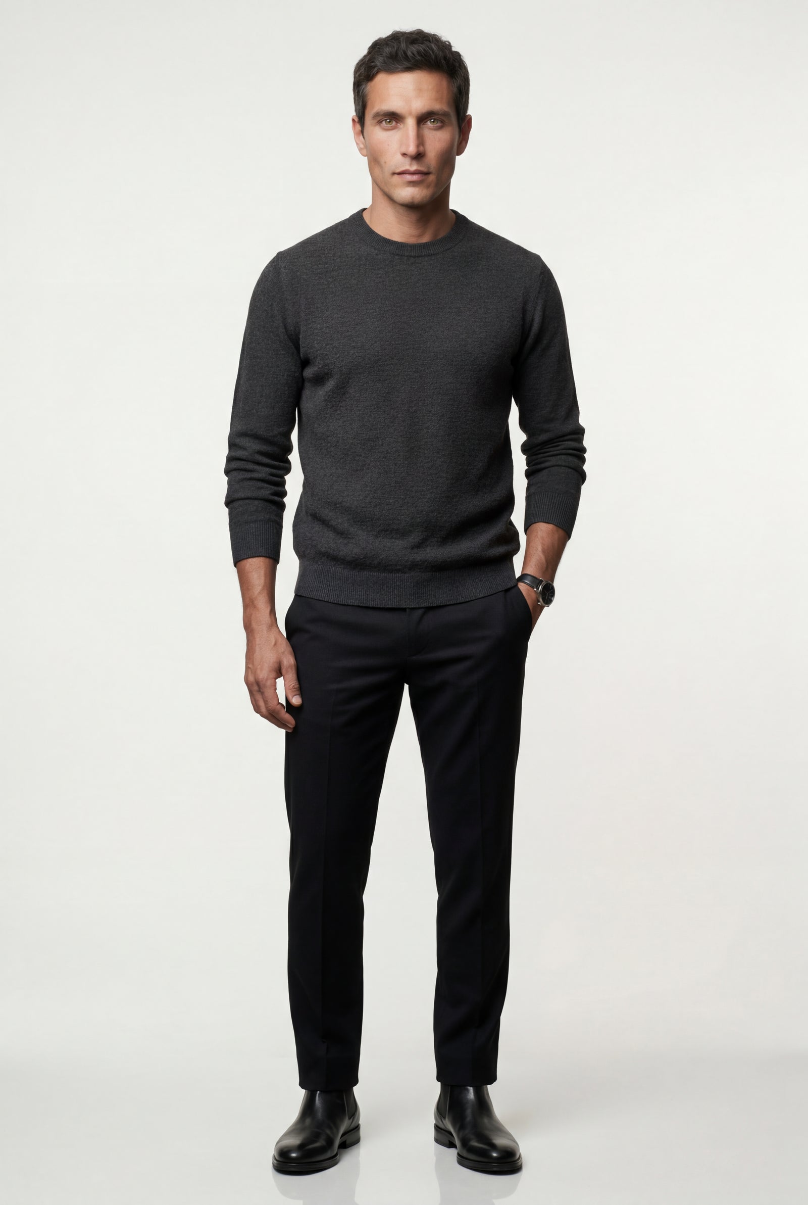 Dark Gray Fine Classic Fit Crewneck Sweater - Classic fit sweater - Photo 7