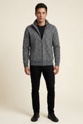 Dark Gray Marled Full-zip Mock Neck Cardigan with Ribbed Trim - Gilet - Photo 5