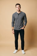 Men's Henley Shirt Long Sleeve Button Placket in Dark Gray — primary studio