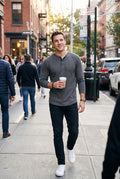 Men's Henley Shirt Long Sleeve Button Placket in Dark Gray — secondary lifestyle