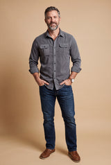 Men's Shirt Button Pockets Long Sleeve in Dark Gray — primary studio