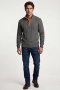 Dark Gray Men's Cable Pullover Sweater with Elbow Patches - Photo 7