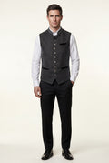 Dark Gray Men's Charcoal Embroidered Stand Collar Buttoned Vest - Mens vests - Photo 1