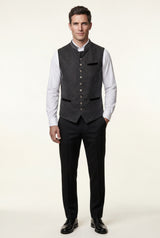 Dark Gray Men's Charcoal Embroidered Stand Collar Buttoned Vest - Mens vests - Photo 1
