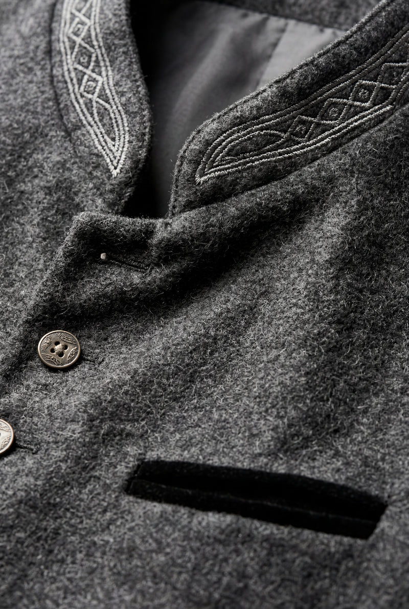 Dark Gray Men's Charcoal Embroidered Stand Collar Buttoned Vest - Mens vests - Photo 3