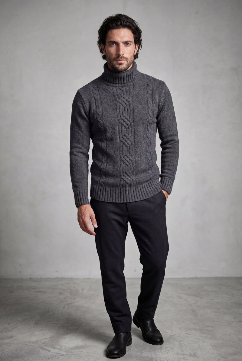 Dark Gray Men's Chunky Cable Turtleneck Sweater - Photo 1