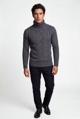 Dark Gray Men's Chunky Cable Turtleneck Sweater - Photo 20