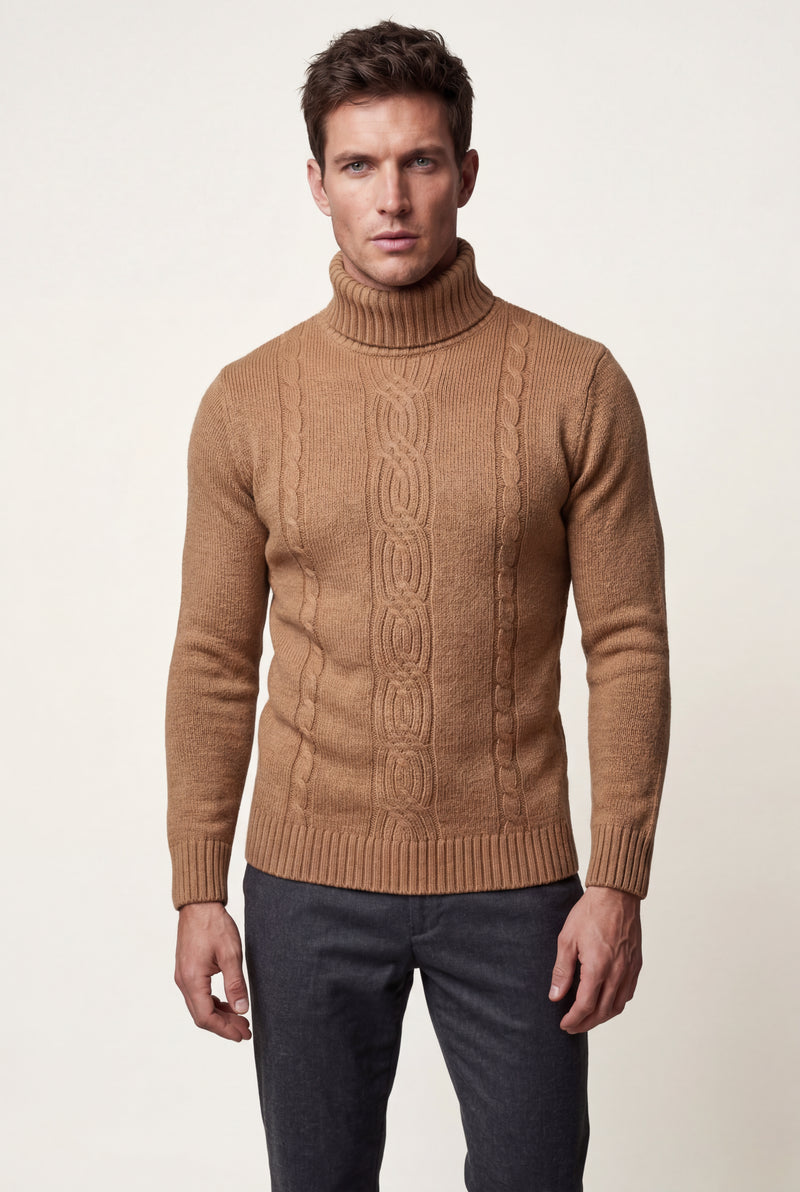 Caramel Men's Chunky Cable Turtleneck Sweater - Photo 3