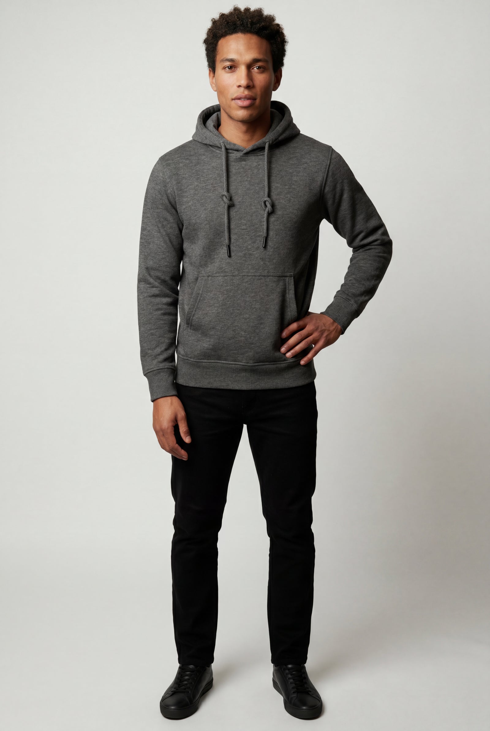 Dark Gray Men's Classic Drawstring Hood Regular Fit Pullover Hoodie - Men's hoodie - Photo 2