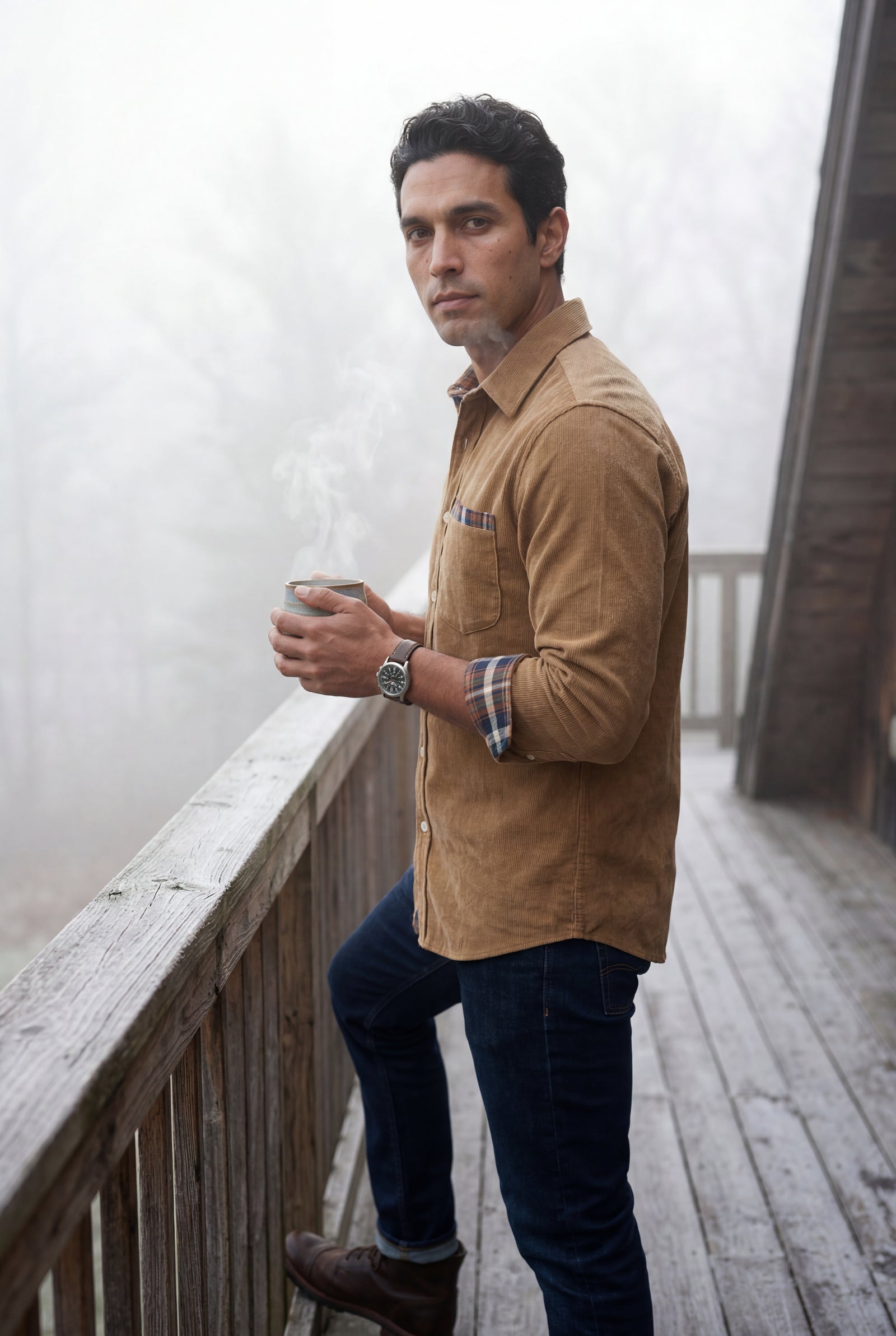 Khaki Men's Plaid Trim Button-Up Casual Shirt - Photo 21