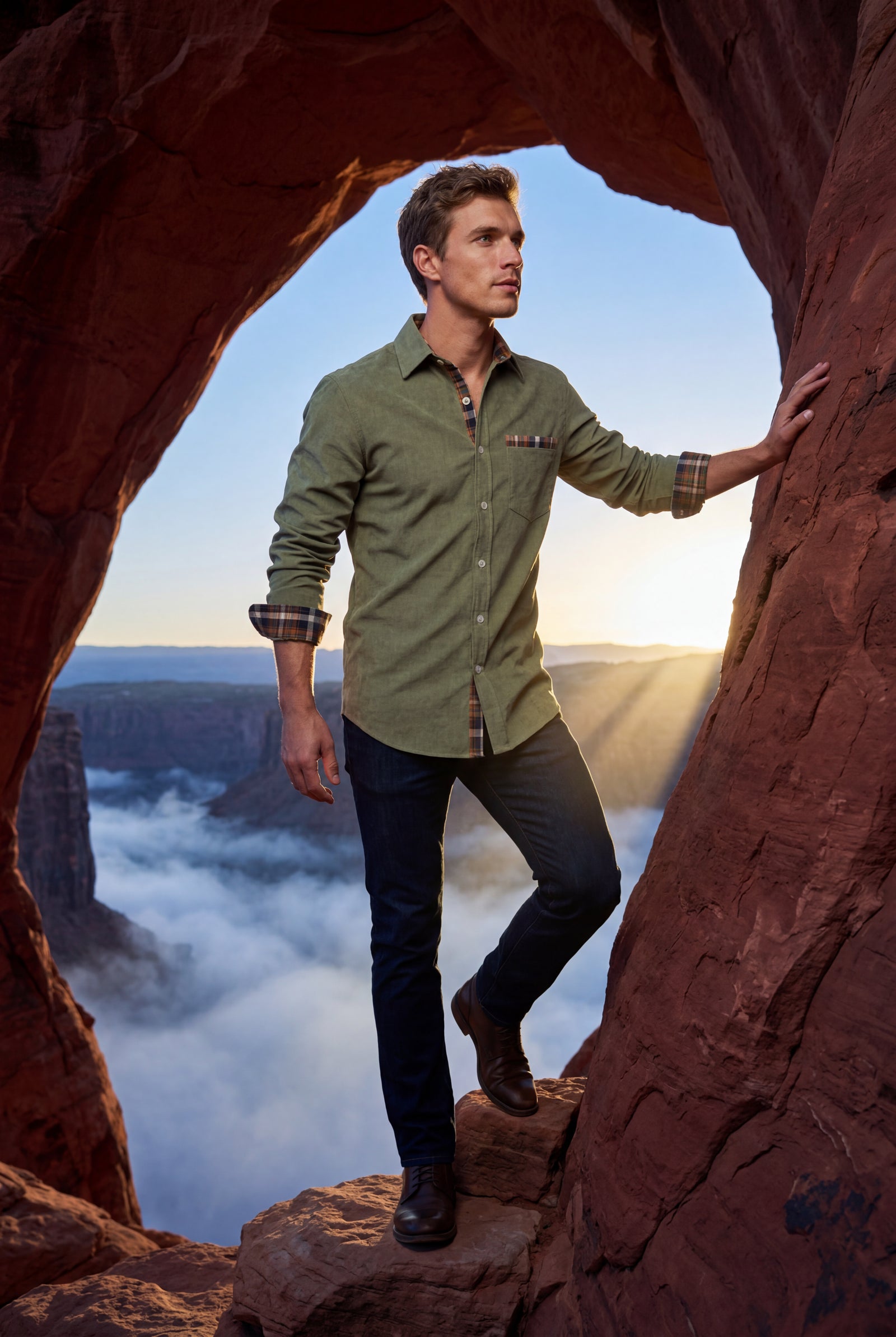 Green Men's Plaid Trim Button-Up Casual Shirt - Photo 22