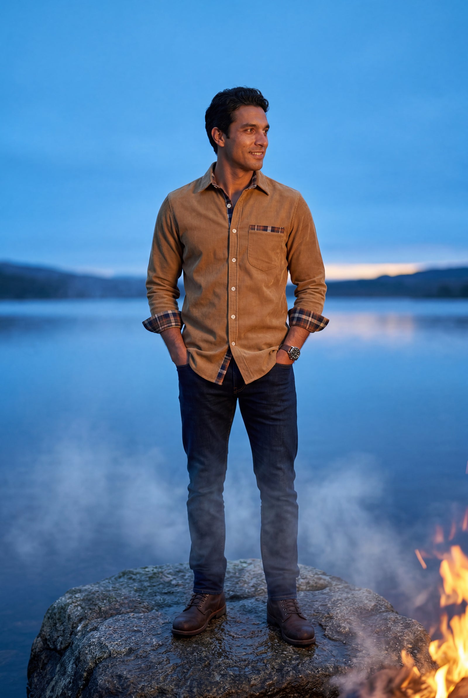 Khaki Men's Plaid Trim Button-Up Casual Shirt - Photo 24