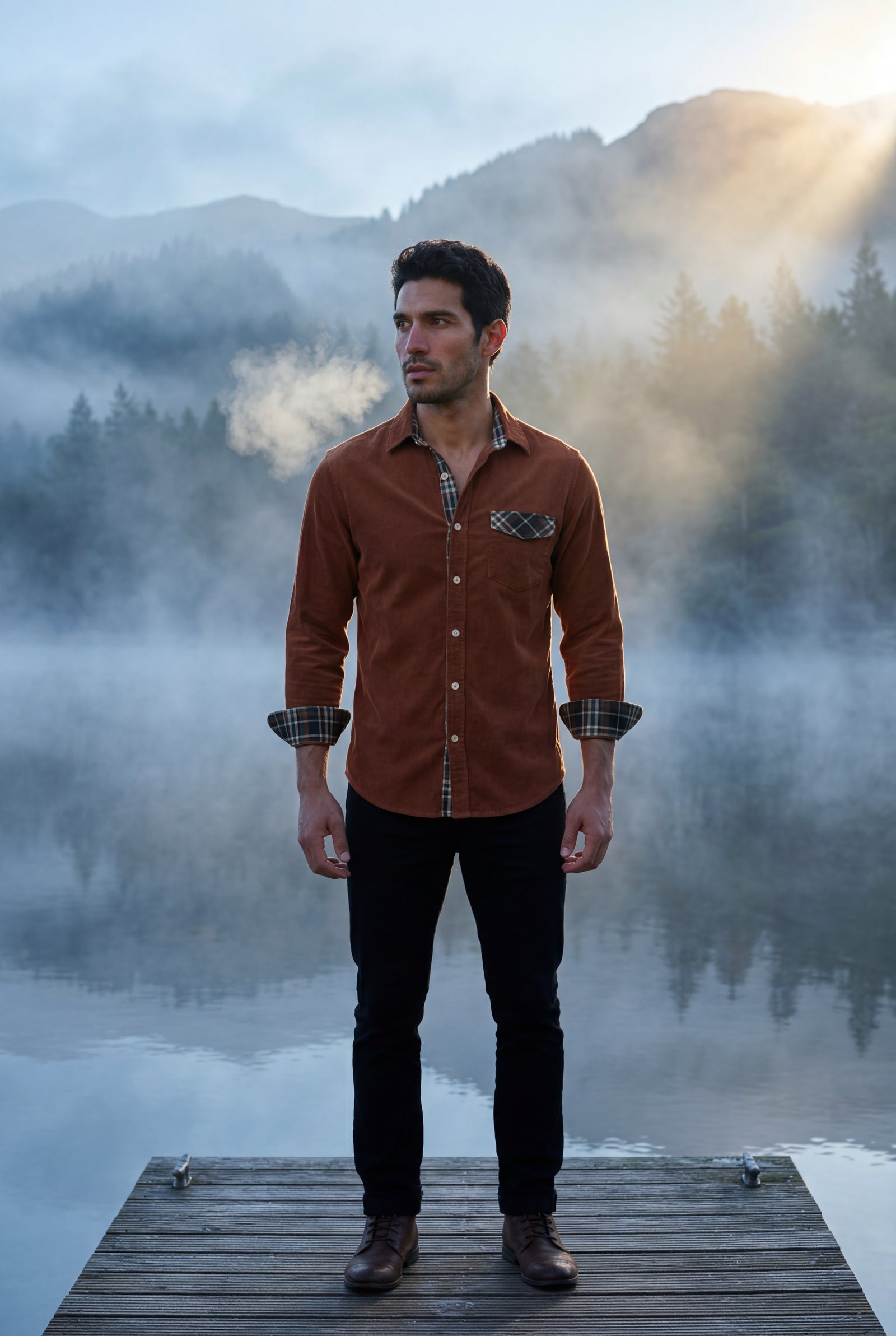 Burnt Orange Men's Plaid Trim Button-Up Casual Shirt - Photo 28