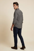 Dark Gray Men's Plaid Trim Button-Up Casual Shirt - Photo 3