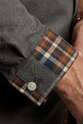 Dark Gray Men's Plaid Trim Button-Up Casual Shirt - Photo 6
