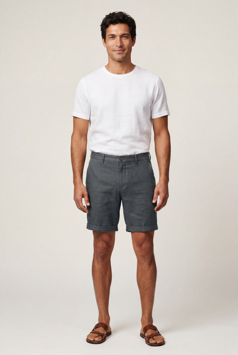 Dark Gray Men's Tailored Above-Knee Casual Shorts with Belt Loops - Photo 1