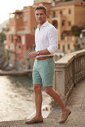 Mint Blue Men's Tailored Above-Knee Casual Shorts with Belt Loops - Photo 12