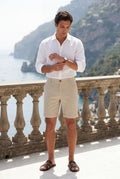 Khaki Men's Tailored Above-Knee Casual Shorts with Belt Loops - Photo 14