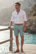 Mint Blue Men's Tailored Above-Knee Casual Shorts with Belt Loops - Photo 15