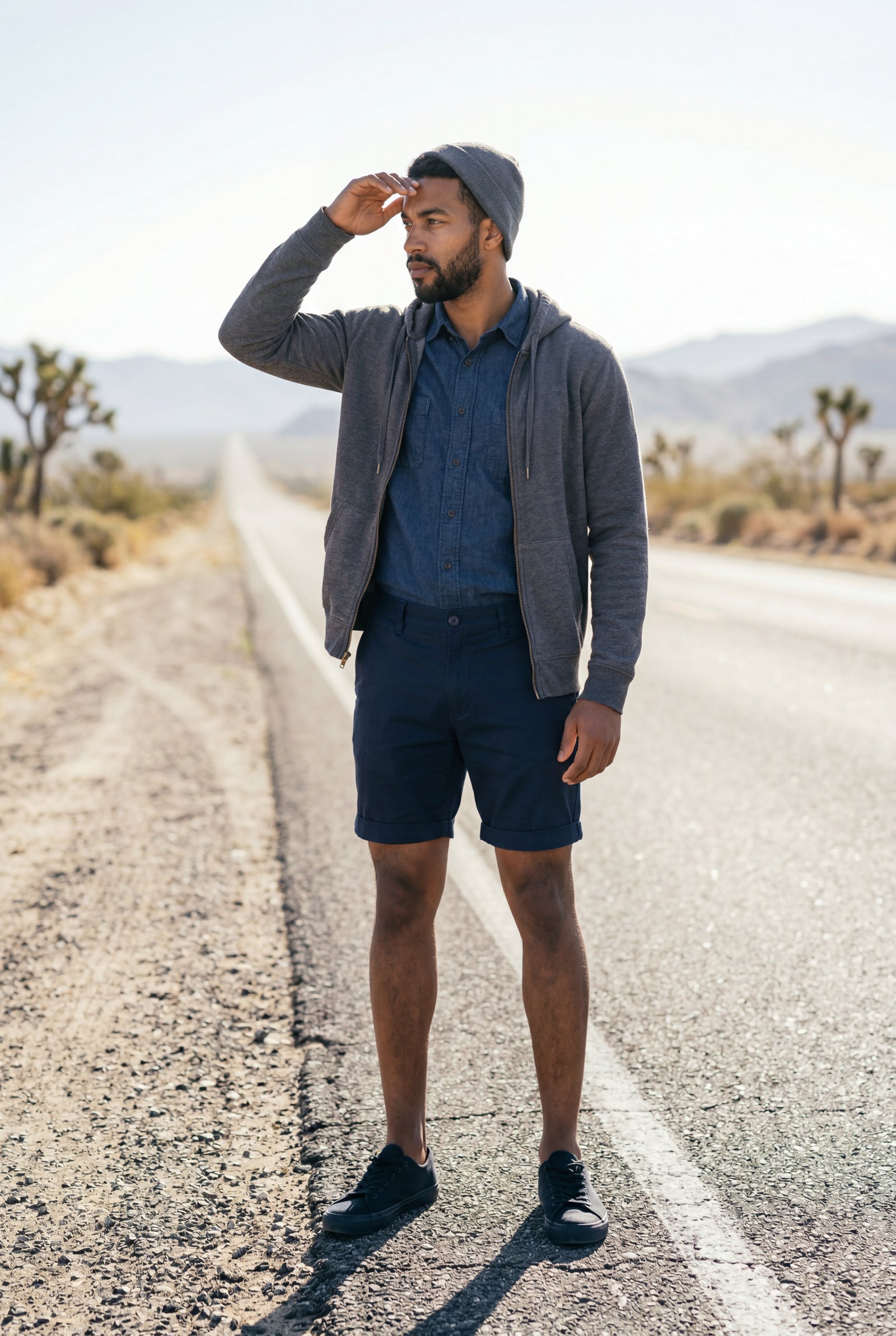 Navy Blue Men's Tailored Above-Knee Casual Shorts with Belt Loops - Photo 25