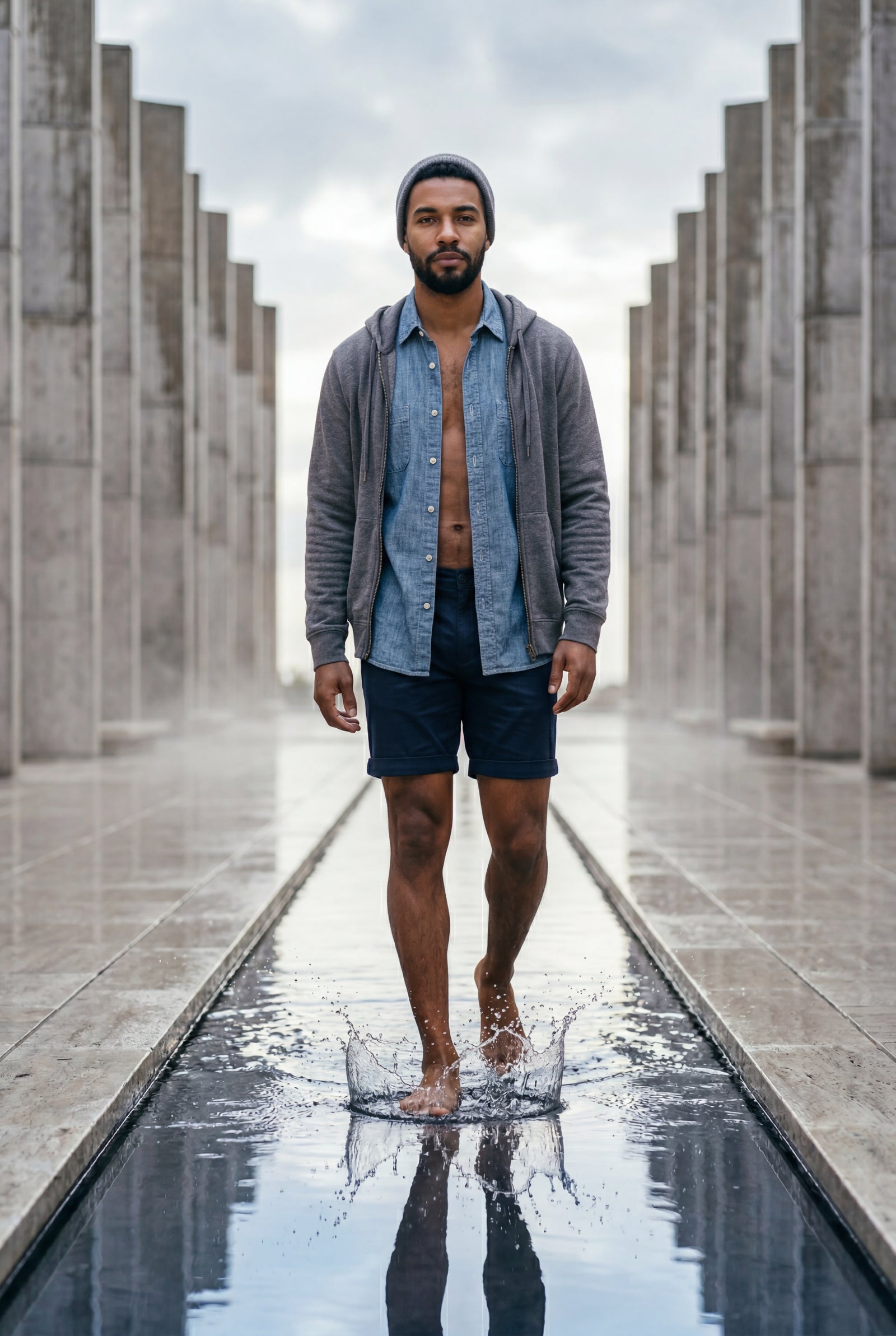 Navy Blue Men's Tailored Above-Knee Casual Shorts with Belt Loops - Photo 27