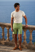 Light Green Men's Tailored Above-Knee Casual Shorts with Belt Loops - Photo 30