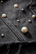 Dark Gray Pearl Embellished Washed Black Mini Skirt - Photo 4