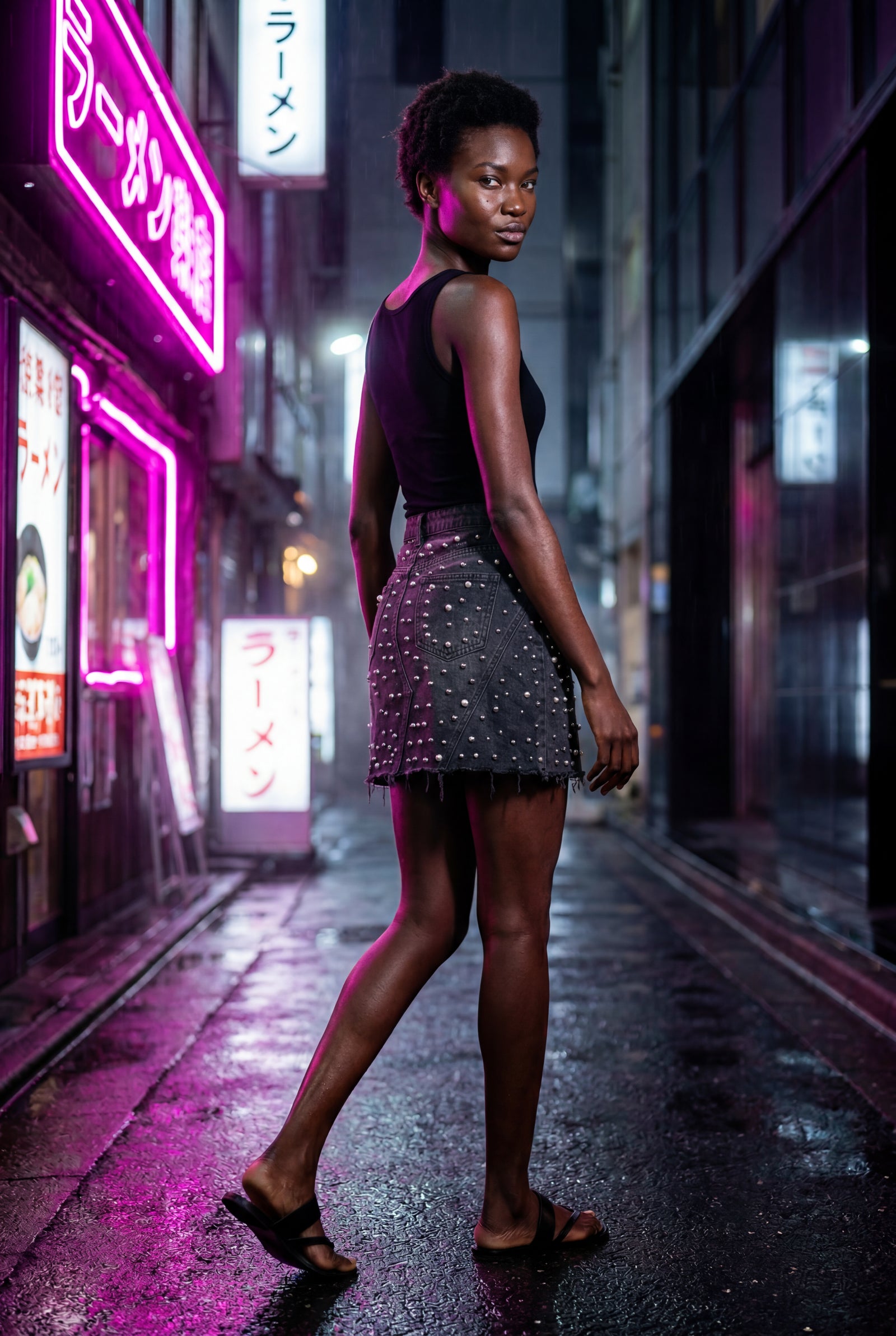 Dark Gray Pearl Embellished Washed Black Mini Skirt - Photo 5