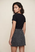 Dark Gray Pearl Embellished Washed Black Mini Skirt - Photo 6