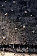 Dark Gray Pearl Embellished Washed Black Mini Skirt - Photo 7
