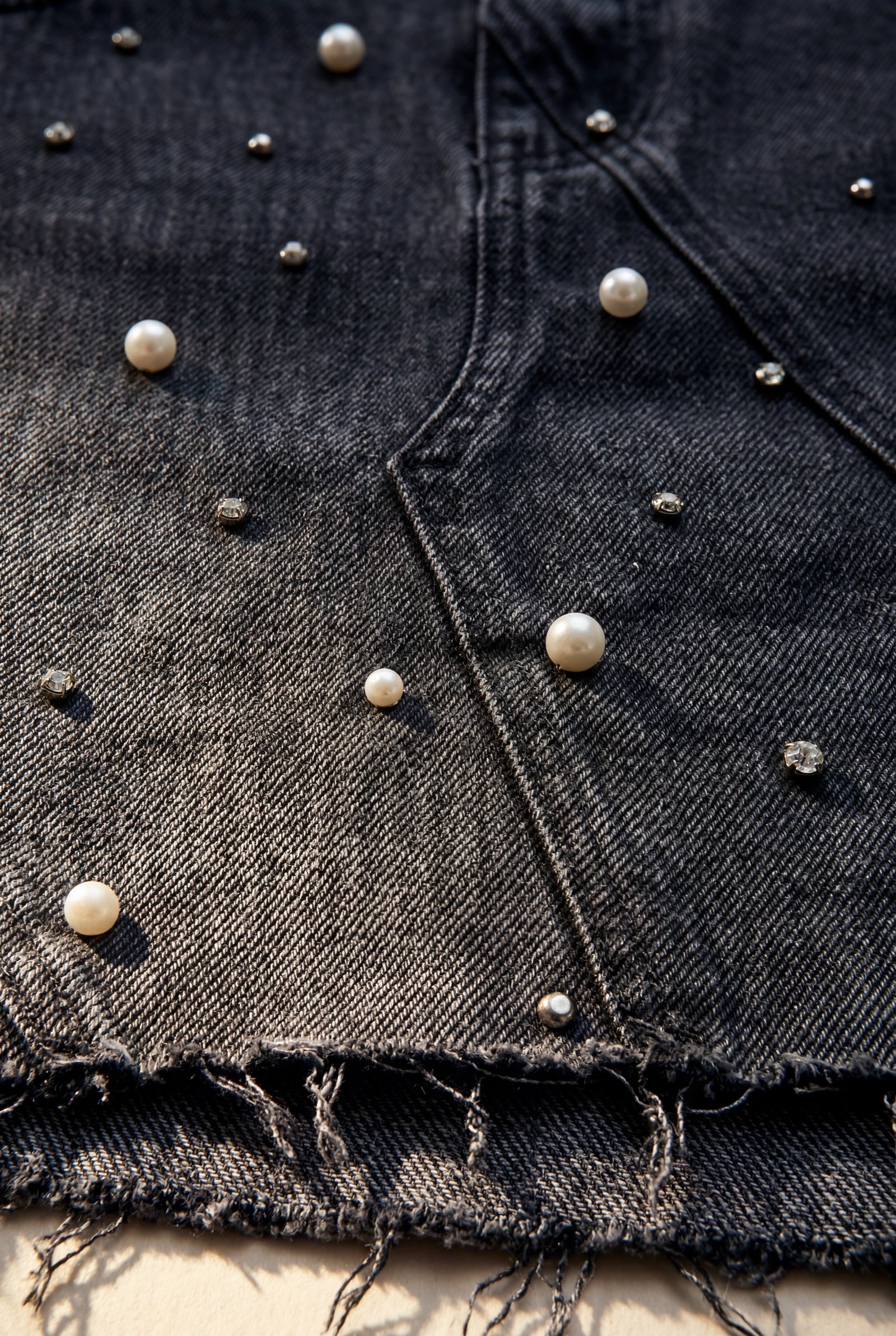 Dark Gray Pearl Embellished Washed Black Mini Skirt - Photo 7