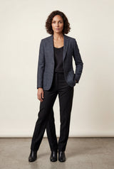 Dark Gray Plaid Tailored Single-breasted Blazer with Notched Lapel - Plaid blazer - Photo 3